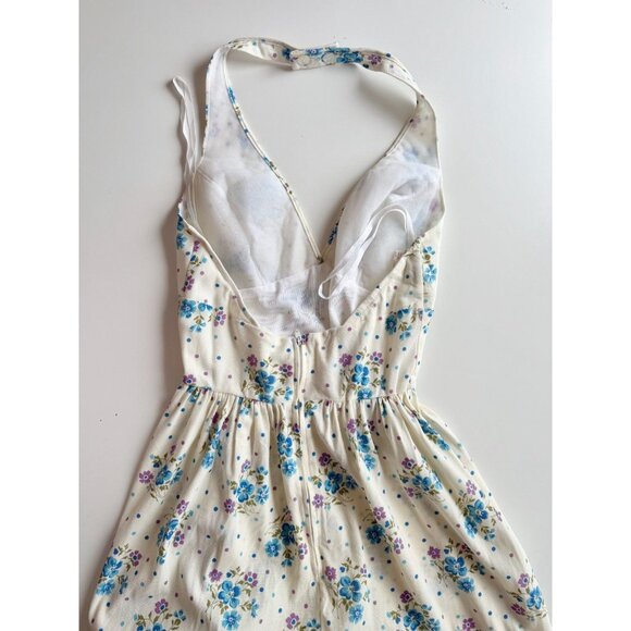Vintage 70's COLE OF CALIFORNIA Ivory Blue Floral Halter Maxi Dress, Size 14 - Picture 9 of 14